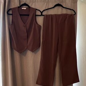 Women's Brown Pants & Vest Set